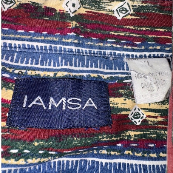 Vintage 90s IAMSA Southwestern Button Up Shirt XL‎ Blue Red Aztec Feather USA - Picture 5 of 6